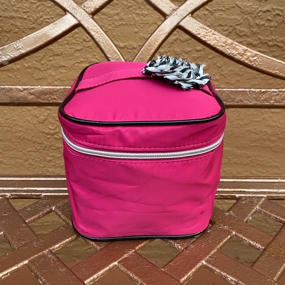 New Lancome Square Pink Cosmetic Bag with Floral Detail